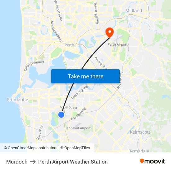 Murdoch to Perth Airport Weather Station map