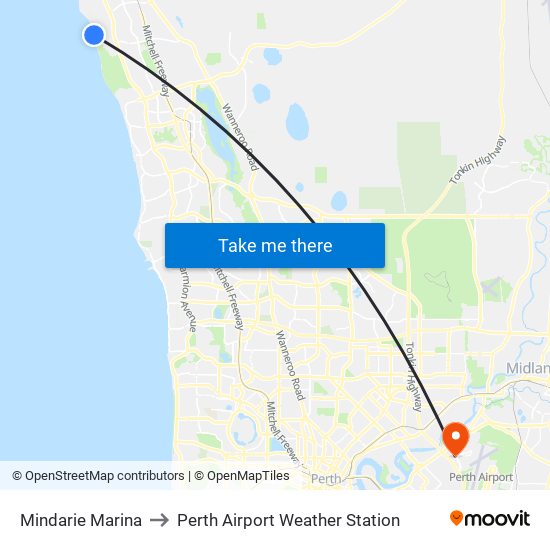 Mindarie Marina to Perth Airport Weather Station map