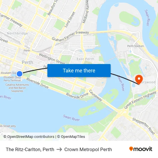 The Ritz-Carlton, Perth to Crown Metropol Perth map