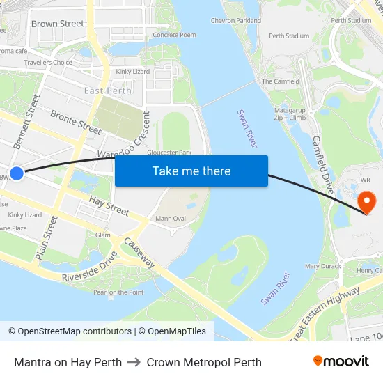 Mantra on Hay Perth to Crown Metropol Perth map