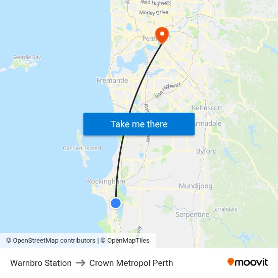 Warnbro Station to Crown Metropol Perth map