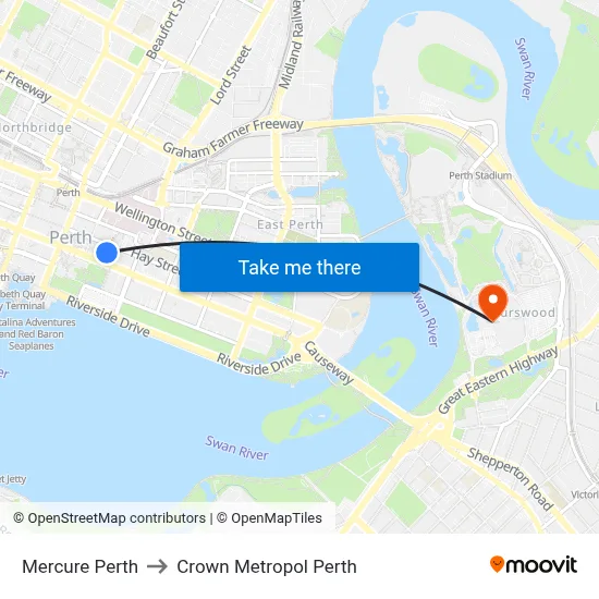 Mercure Perth to Crown Metropol Perth map