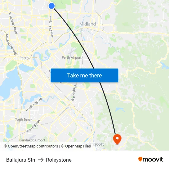 Ballajura Stn to Roleystone map