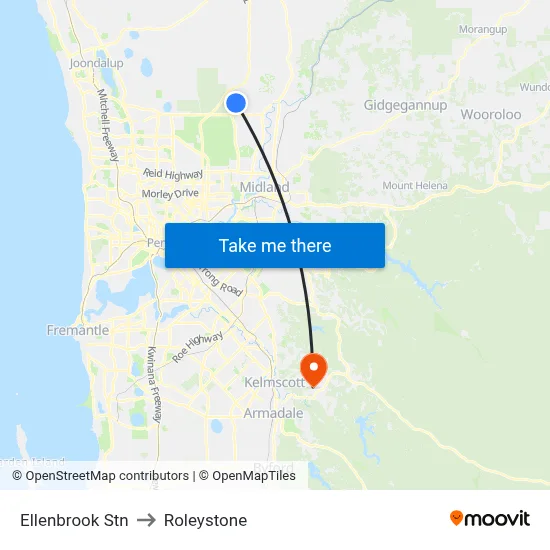 Ellenbrook Stn to Roleystone map