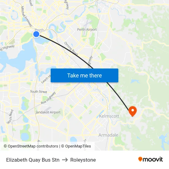 Elizabeth Quay Bus Stn to Roleystone map