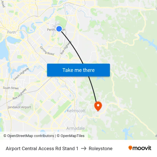 Airport Central Access Rd Stand 1 to Roleystone map