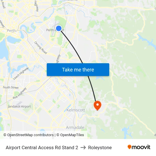 Airport Central Access Rd Stand 2 to Roleystone map