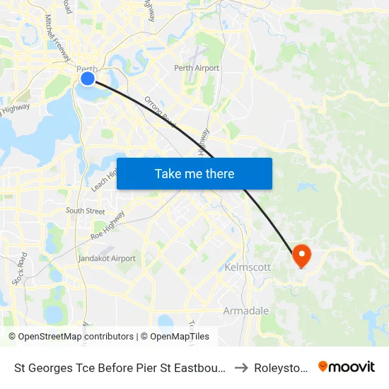 St Georges Tce Before Pier St Eastbound to Roleystone map