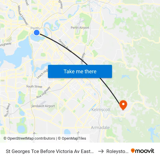St Georges Tce Before Victoria Av Eastbound to Roleystone map
