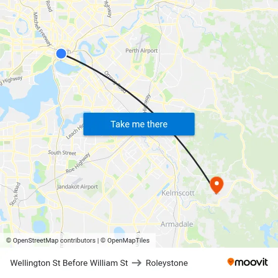 Wellington St Before William St to Roleystone map