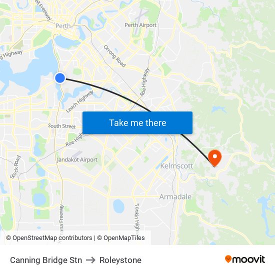Canning Bridge Stn to Roleystone map
