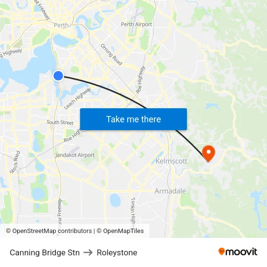Canning Bridge Stn to Roleystone map