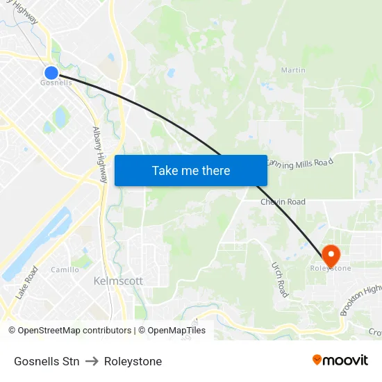 Gosnells Stn to Roleystone map