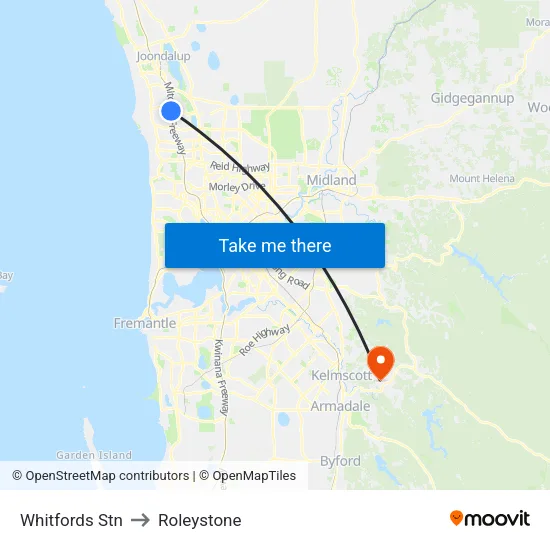 Whitfords Stn to Roleystone map