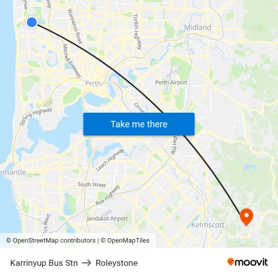 Karrinyup Bus Stn to Roleystone map