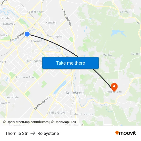 Thornlie Stn to Roleystone map
