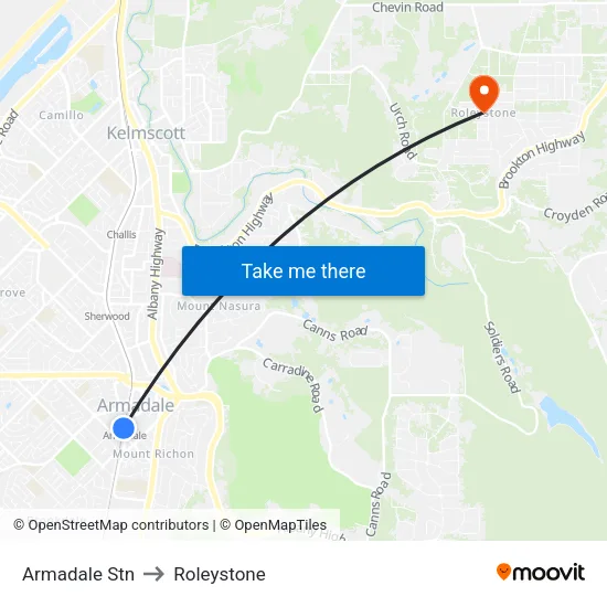 Armadale Stn to Roleystone map