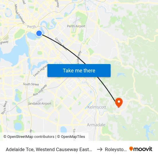 Adelaide Tce, Westend Causeway Eastbound to Roleystone map