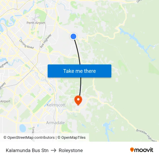 Kalamunda Bus Stn to Roleystone map