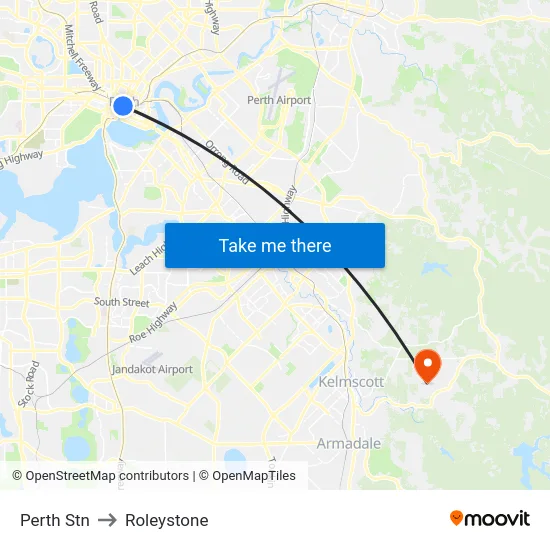 Perth Stn to Roleystone map