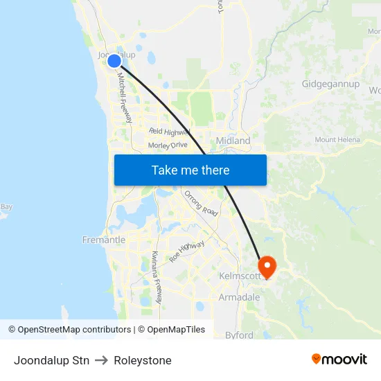 Joondalup Stn to Roleystone map