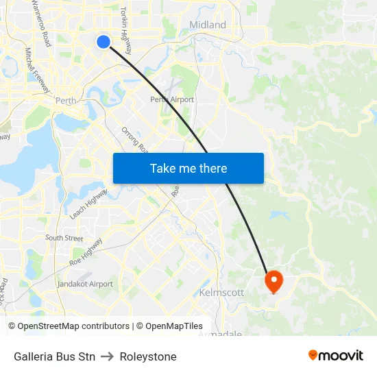 Galleria Bus Stn to Roleystone map