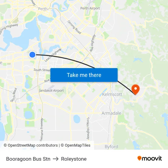 Booragoon Bus Stn to Roleystone map