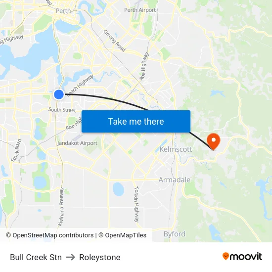 Bull Creek Stn to Roleystone map