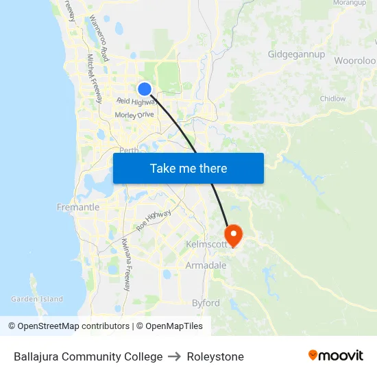 Ballajura Community College to Roleystone map