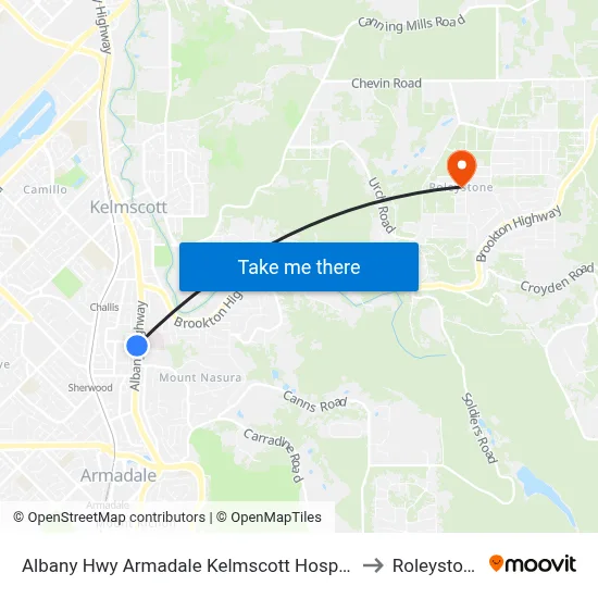 Albany Hwy Armadale Kelmscott Hospital to Roleystone map