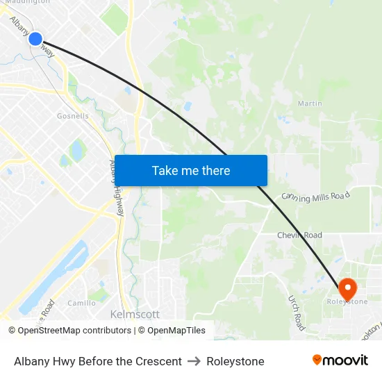 Albany Hwy Before the Crescent to Roleystone map