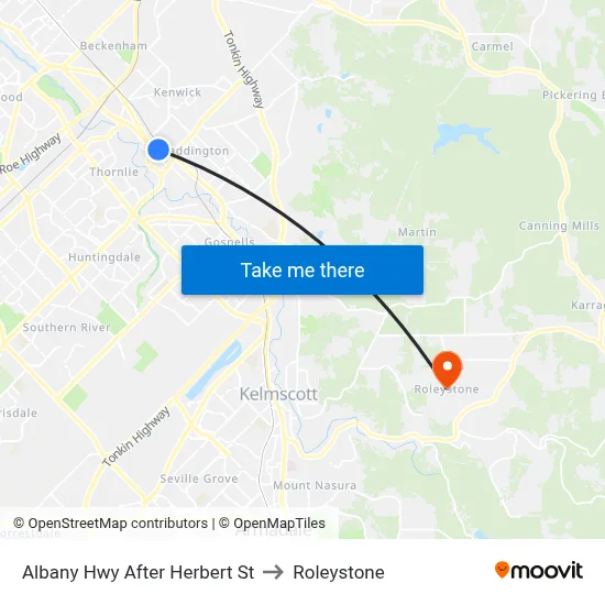 Albany Hwy After Herbert St to Roleystone map