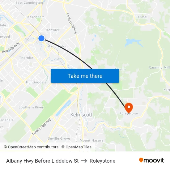 Albany Hwy Before Liddelow St to Roleystone map