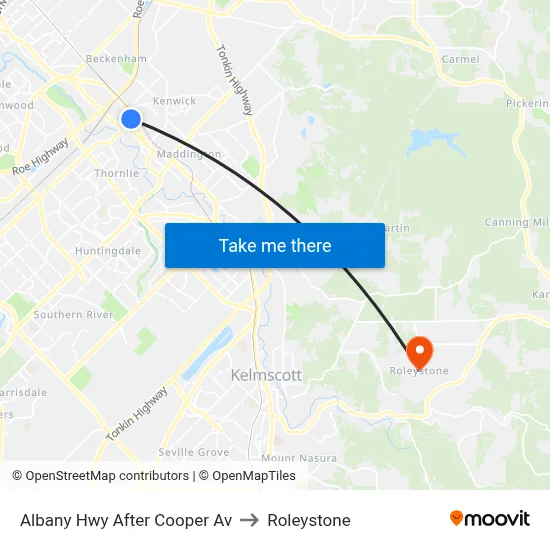 Albany Hwy After Cooper Av to Roleystone map