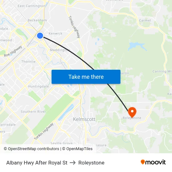 Albany Hwy After Royal St to Roleystone map