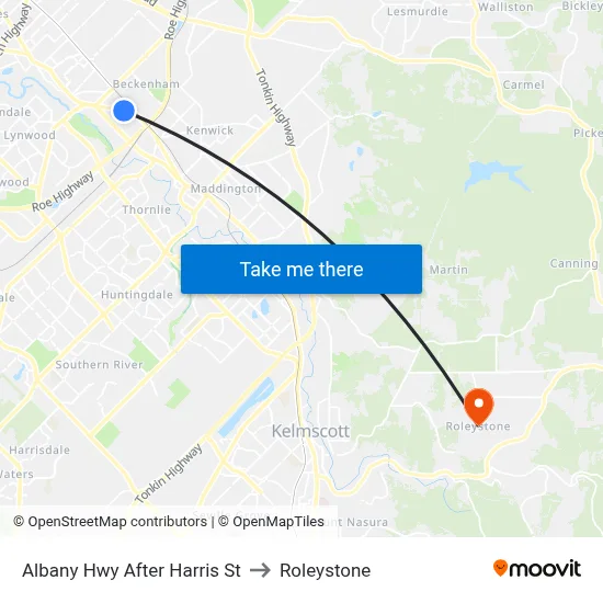 Albany Hwy After Harris St to Roleystone map