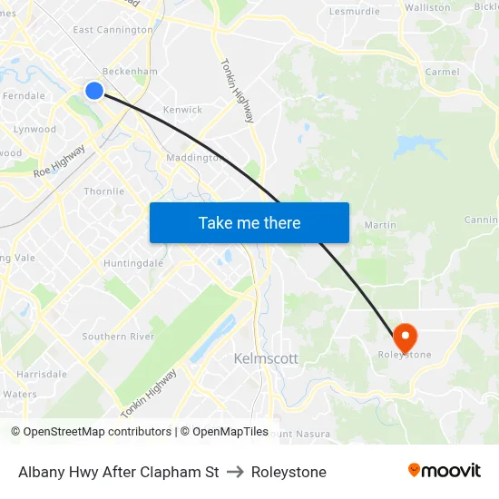 Albany Hwy After Clapham St to Roleystone map