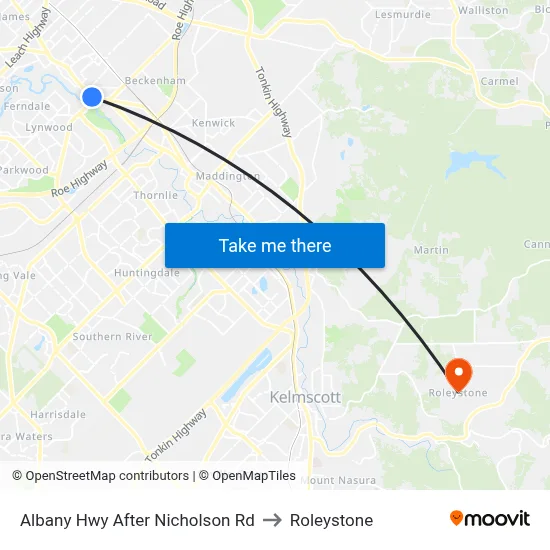 Albany Hwy After Nicholson Rd to Roleystone map
