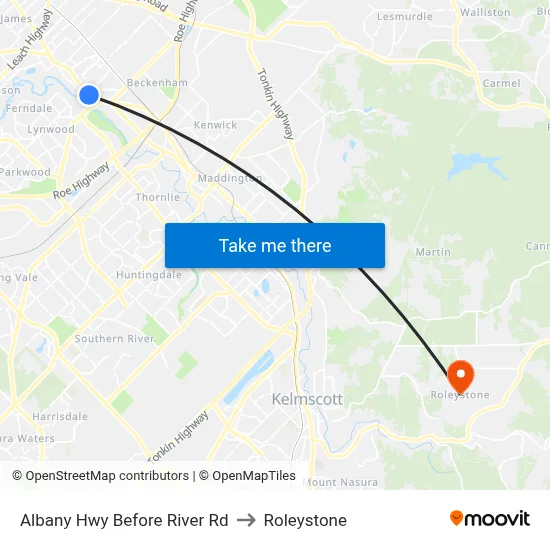 Albany Hwy Before River Rd to Roleystone map