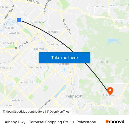 Albany Hwy - Carousel Shopping Ctr to Roleystone map