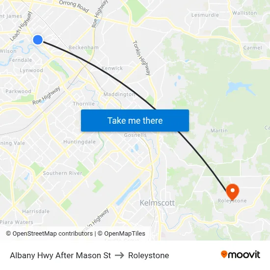 Albany Hwy After Mason St to Roleystone map