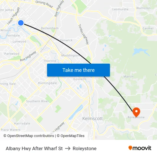 Albany Hwy After Wharf St to Roleystone map