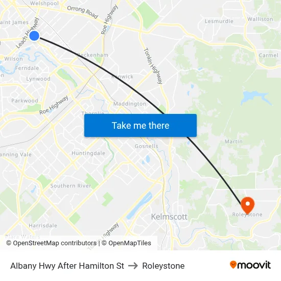 Albany Hwy After Hamilton St to Roleystone map