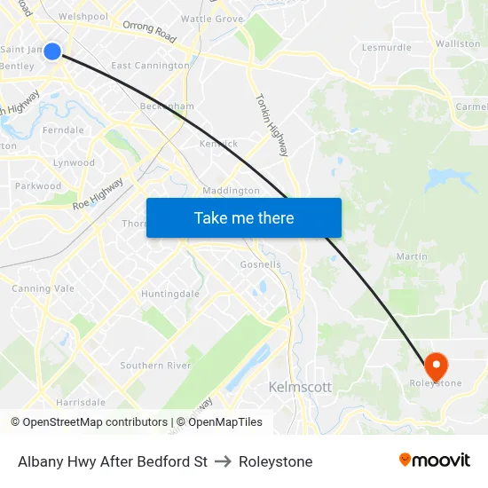 Albany Hwy After Bedford St to Roleystone map