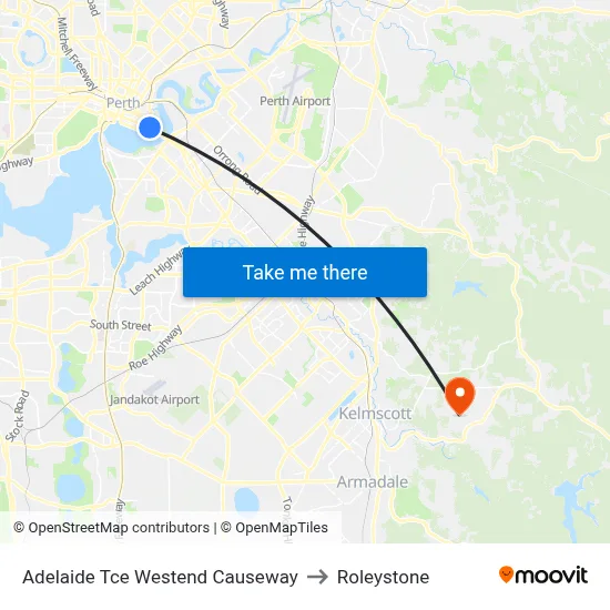 Adelaide Tce Westend Causeway to Roleystone map