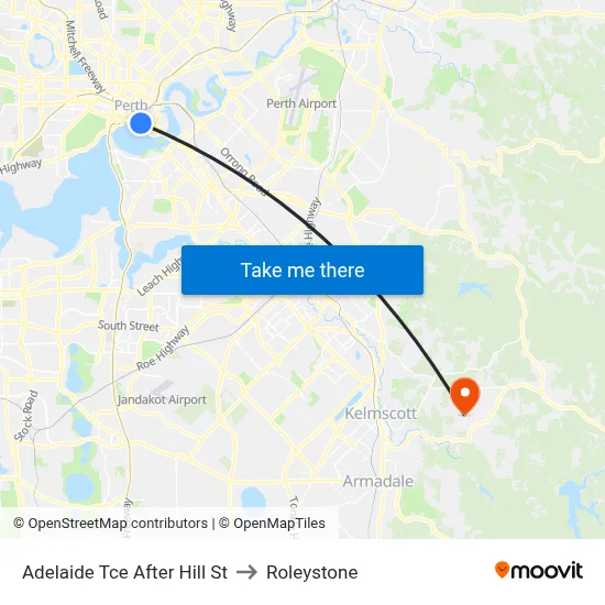 Adelaide Tce After Hill St to Roleystone map