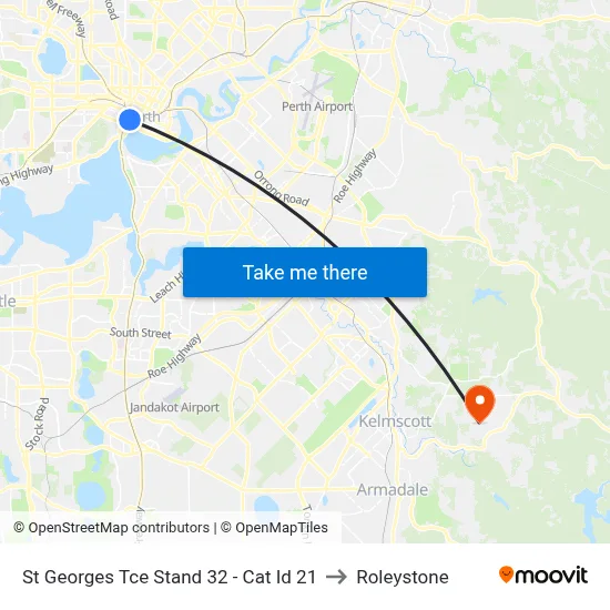 St Georges Tce Stand 32 - Cat Id 21 to Roleystone map