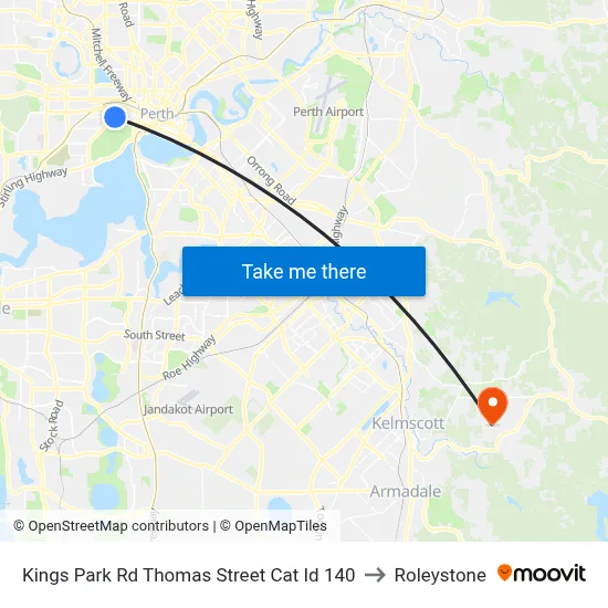 Kings Park Rd Thomas Street Cat Id 140 to Roleystone map
