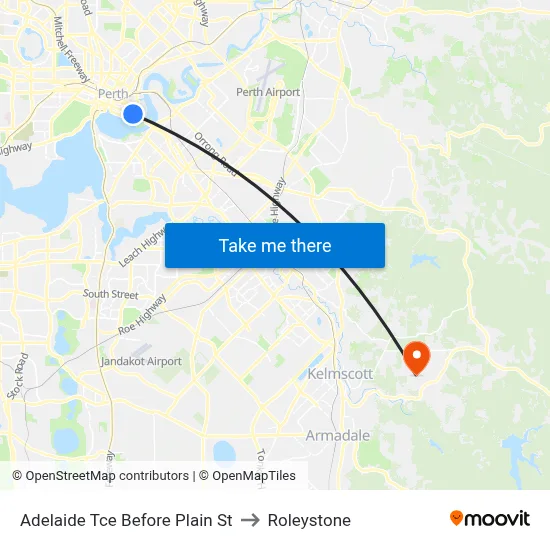 Adelaide Tce Before Plain St to Roleystone map