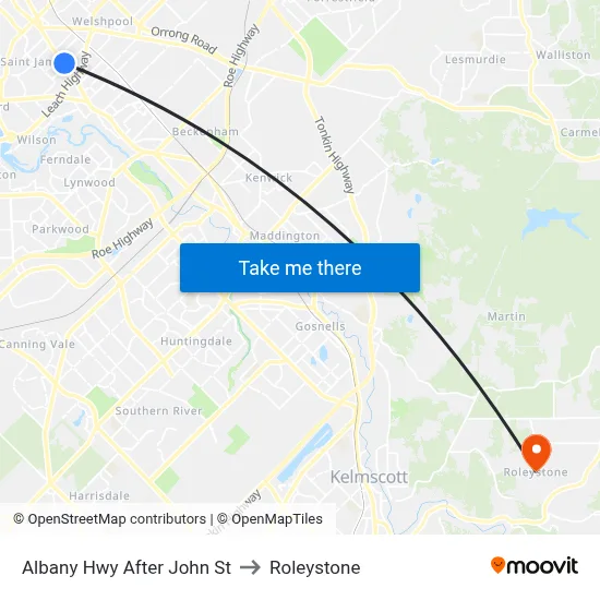 Albany Hwy After John St to Roleystone map